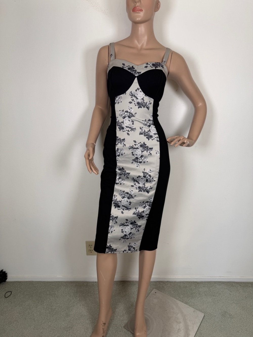 Black and grey Floral Panel pencil wiggle Dress